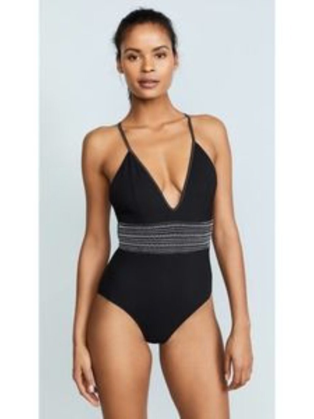 KISUI Eden Black One Piece Swimsuit Womens XS Criss Cross Back Deep V Swimwear